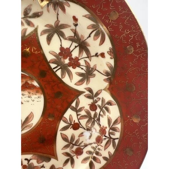 Antique C.F. Boseck Haida Austria Plates Pair Red Gold Scalloped 8" Japanesque - Picture 4 of 16